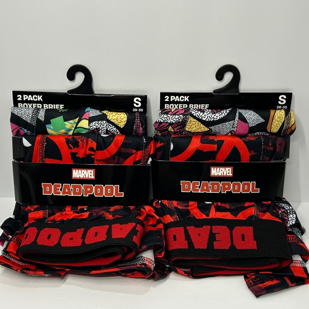 Marvel Deadpool Mens 2 Pack Boxer Briefs Small 28-30 Red Black 4 Pairs New